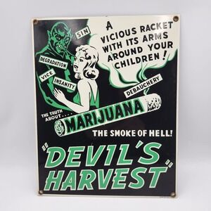 Vintage Devil Harvest Porcelain Sign 1996 Ande Rooney Inc The Smoke of Hell